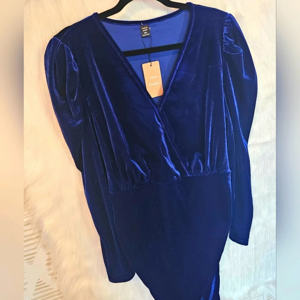 Shein Frenchy Curve Sapphire Ruched Holiday Dress - Picture 2 of 6